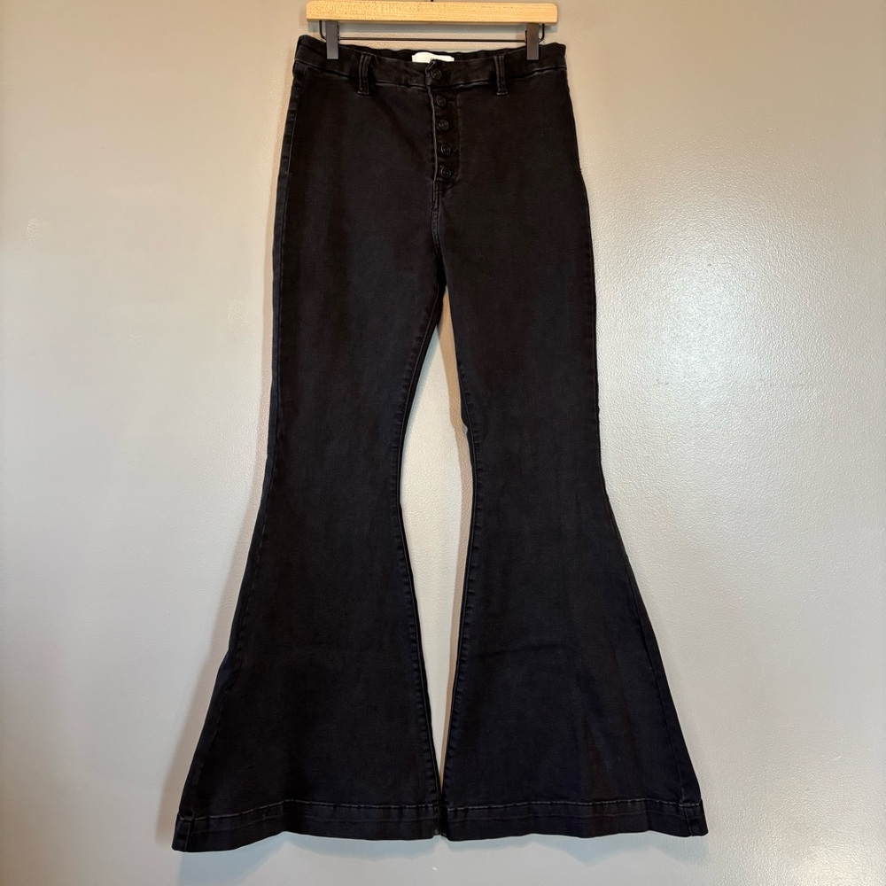 Kancan 11/29 High Rise Super Flare Bell Bottom Button Fly Jeans Black Denim - Picture 2 of 8